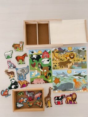 Wooden Animal Puzzle, magnet Set for Kids - Colorful Farm, Safari & Ocean Pieces